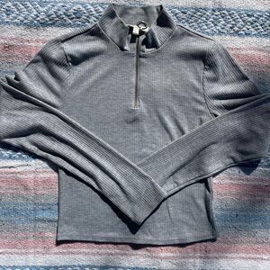 Grey long sleeve ribbed shirt with half zip